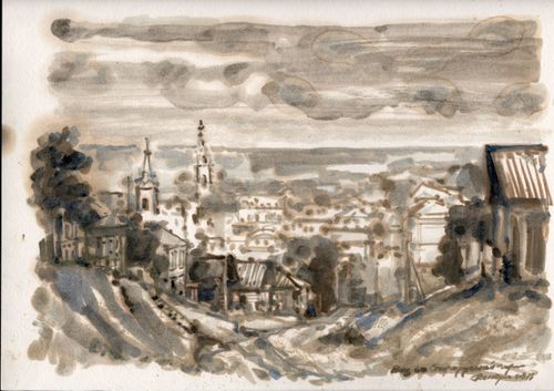Sarapul, view from Starorusskaya Hill to Vyatskaya Street, series "Old Sarapul"