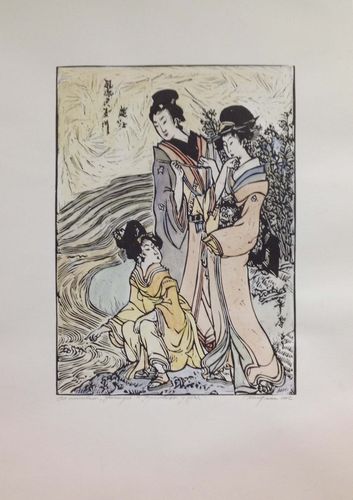 Il dipinto "Sul fiume", basato sulla grafica giapponese "Geisha".